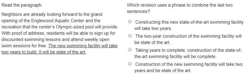 98 POINTS!! Which revision uses a phrase to combine the last two sentences?-example-1