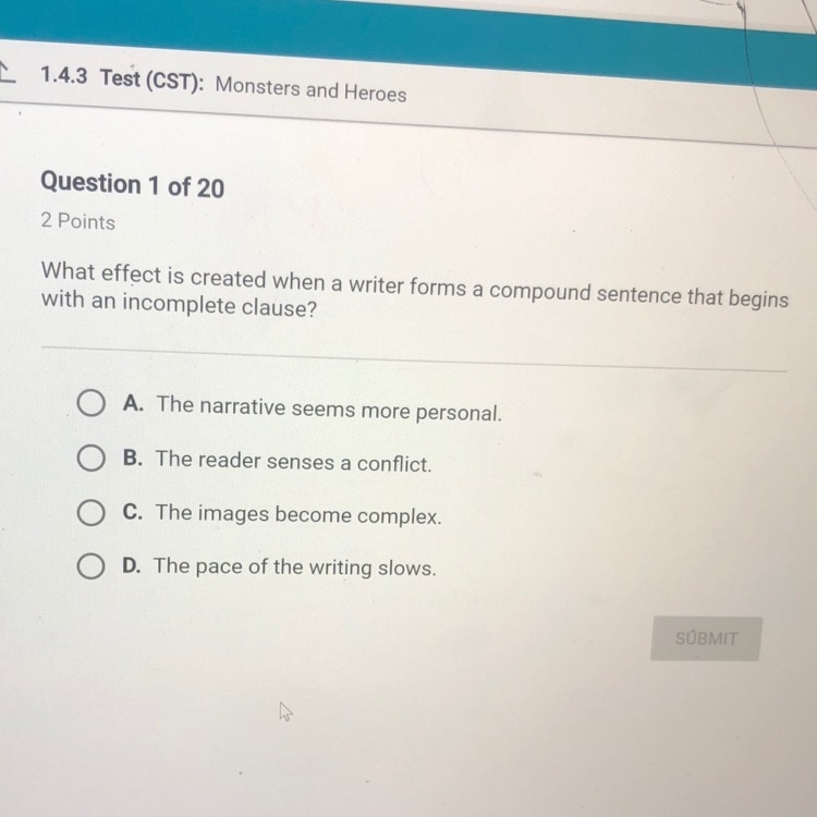 What effect is created when I read her forms a compound sentence that begins with-example-1