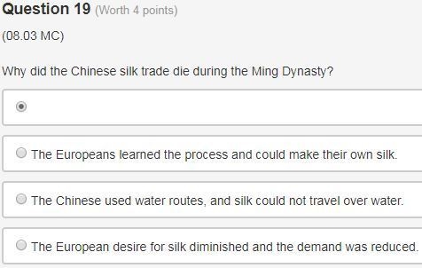 Why did the Chinese silk trade die during the Ming Dynasty? The Europeans learned-example-1