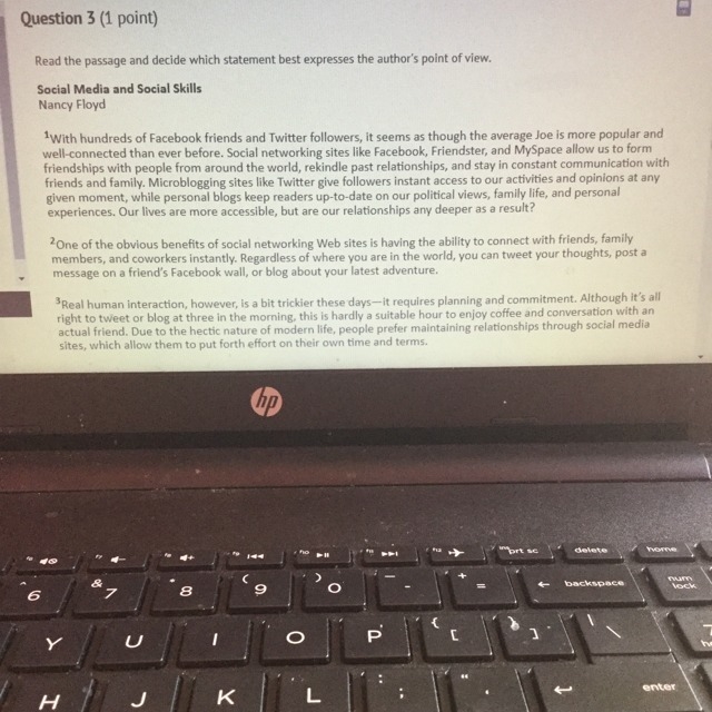 A) The author believes that using social media helps people improve their social skills-example-1