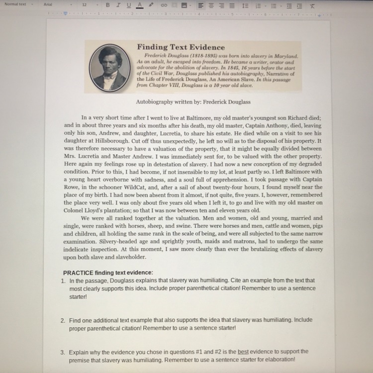 Help me complete my finding text evidence practice? You don’t have to answer the questions-example-1