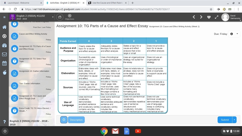 Use the Cause and Effect Rubric to match the paragraph with the score. 1. Score of-example-1