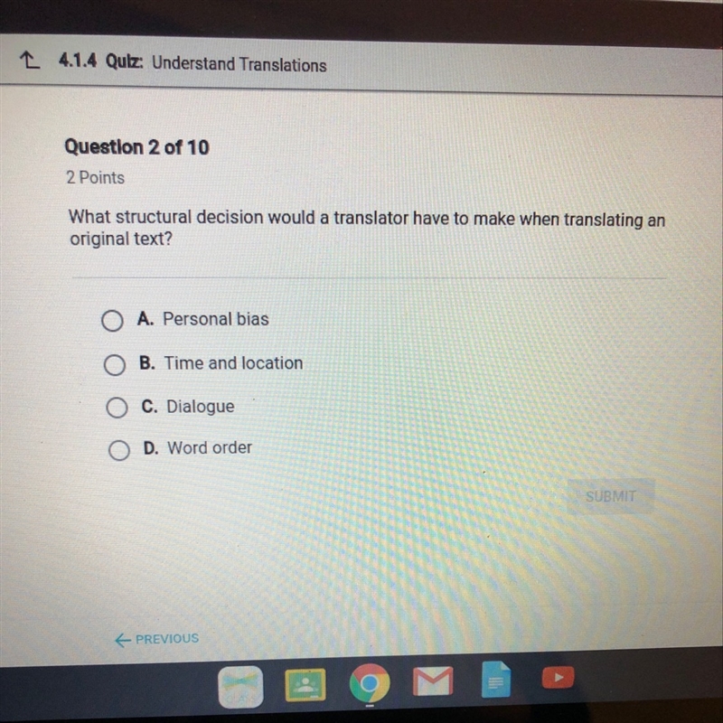 What structural decision would a translator have to make when translating an original-example-1