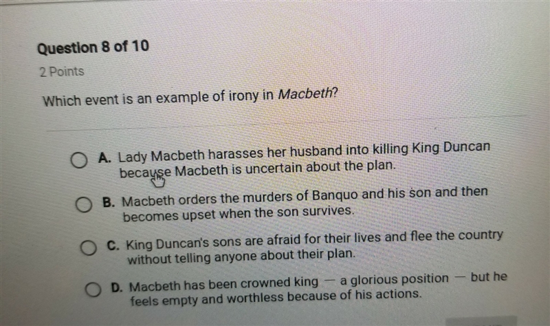 Which event is an example of irony in macbeth?-example-1