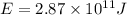 E=2.87* 10^(11) J