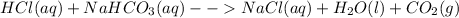 HCl (aq) + NaHCO_(3)(aq)--> NaCl (aq) + H_(2)O(l)+CO_(2) (g)