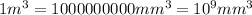 1m^(3)= 1000000000mm^(3) = 10^(9)mm^(3)