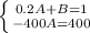 \left \{ {{0.2A + B = 1} \atop {-400A = 400}} \right.