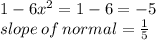 1 - 6 {x}^(2) = 1 - 6 = - 5 \\ slope \: of \: normal = (1)/(5)