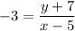 -3 = (y + 7)/(x - 5)