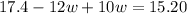 17.4-12w+10w=15.20