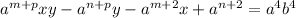 a^(m+p)xy-a^(n+p)y-a^(m+2)x+a^(n+2)=a^4b^4