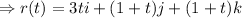 \Rightarrow r(t)=3ti+(1+t)j+(1+t)k