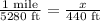 \frac{\text{1 mile}}{\text{5280 ft}}=\frac{x}{440\text{ ft}}