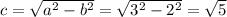 c=\sqrt{a^(2)-b^(2)}=\sqrt{3^(2)-2^(2)}=√(5)