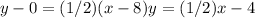 y-0 = (1/2) (x-8) y = (1/2) x - 4