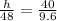 (h)/(48) = (40)/(9.6)