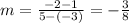 m=(-2-1)/(5-(-3))=-(3)/(8)