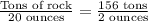 \frac{\text{Tons of rock}}{\text{20 ounces}}=\frac{\text{156 tons}}{\text{2 ounces}}