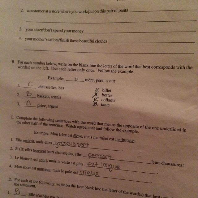 Please complete numbers 3 and 4 using the correct usage of tu and vous-example-1