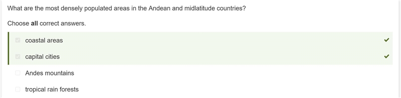 Which areas are least densely populated in the Andean and Mid-latitude countri chose-example-1