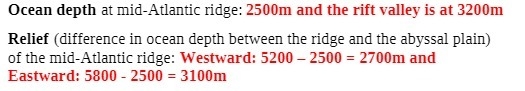 What is the approximate ocean depth at the mid-atlantic ridge and the relief of the-example-1