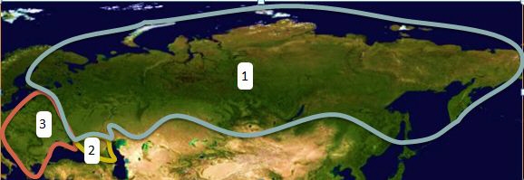 Which of the following regions is labeled with the number 3 on the map above? A. Russia-example-1