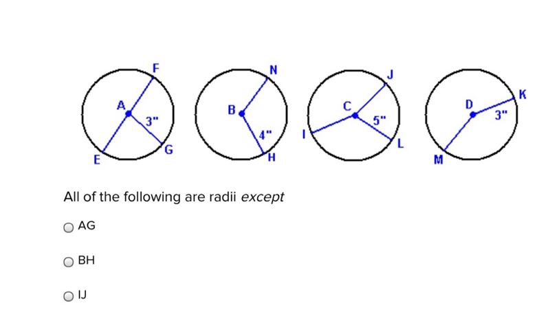 All of the following are radii except-example-1