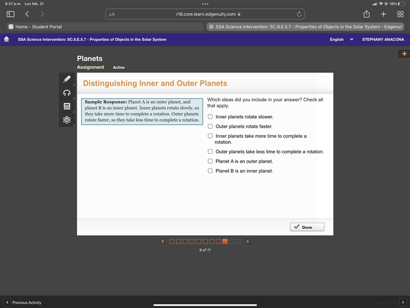 Which planet is an inner planet, and which one is an outer planet? Explain your answer-example-1