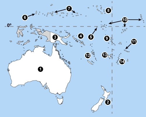 On the map of Oceania, number 4 is referring to which of the following countries? Australia-example-1