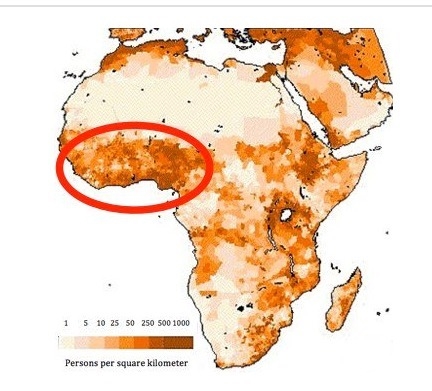 What is the BEST explanation for the population density in the red circled area? A-example-1