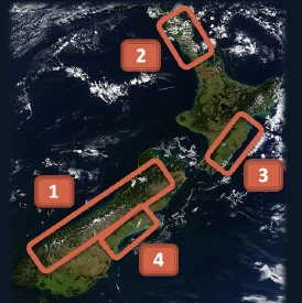 Which of New Zealand’s physical features is circled by number 4 on the map above? A-example-1