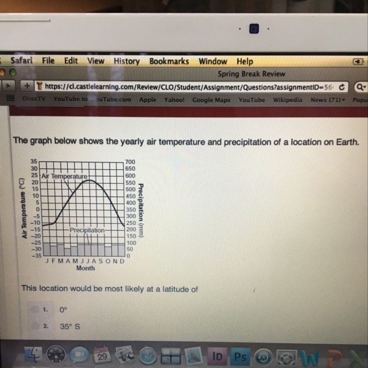 The graph below shows the yearly air temperature and precipitation of a location on-example-1