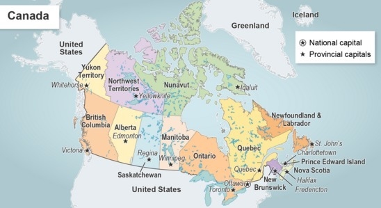 Read the map of Canada. Which type of map is this? a - dot density b - political c-example-1