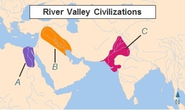 Letter A shows the location of which ancient river valley? Tigris Indus Nile Euphrates-example-1