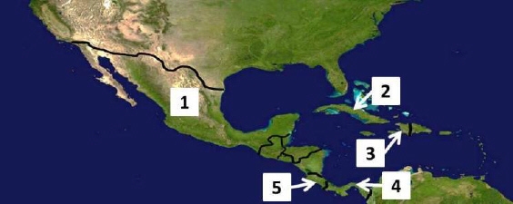 Mexico is located at number _____ on the map above. A.1 B.2 C.3 D.5-example-1