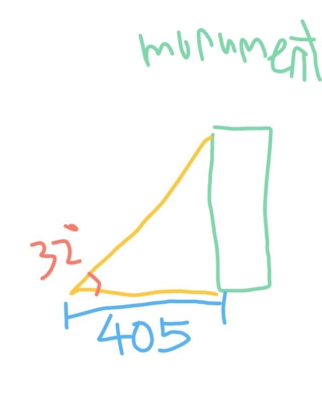 A monument stand on LEVEL ground. The angle of elevation to the top of the monument-example-1