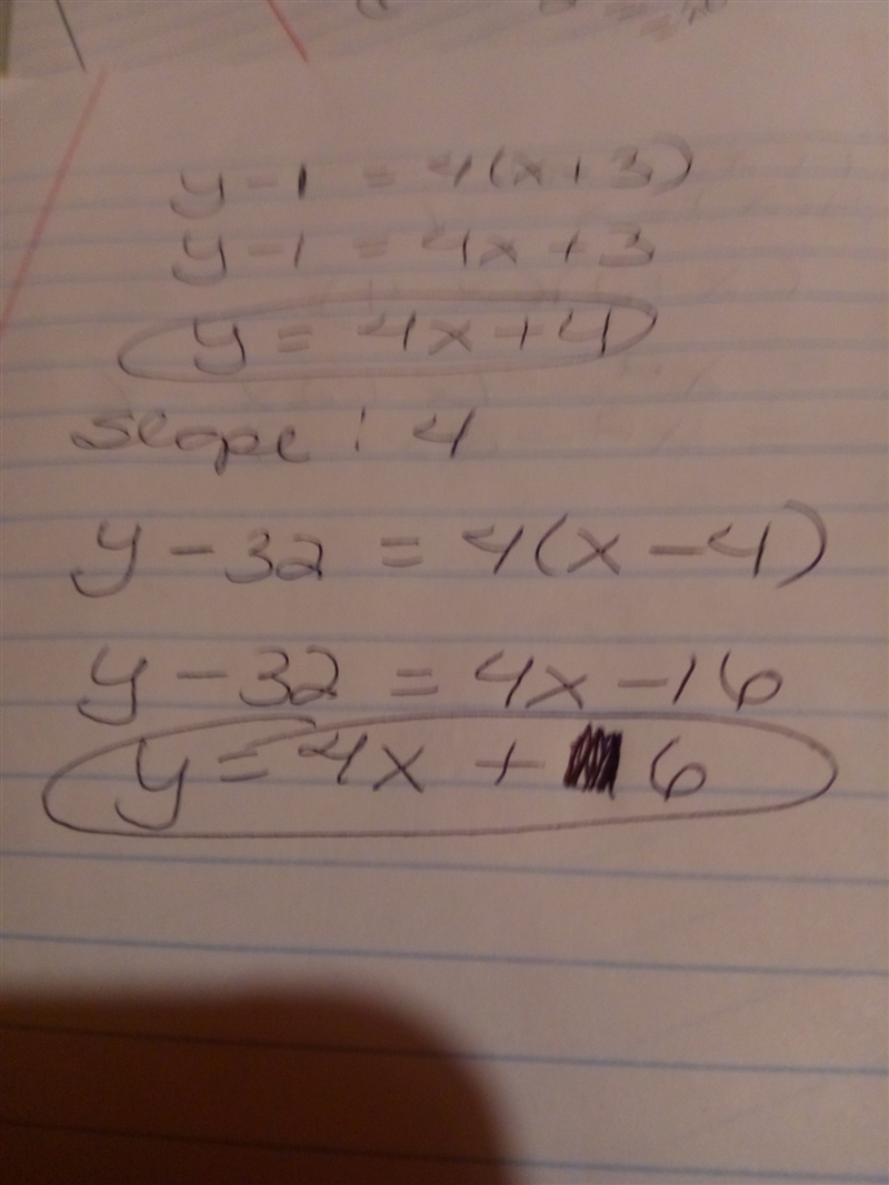 What is the equation of the line that is parallel to the line y-1=4(×+3) and passes-example-1