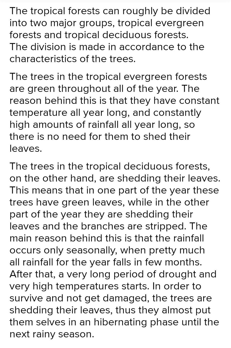 Differentiate between tropical evergreen and tropical deciduous forests.-example-1