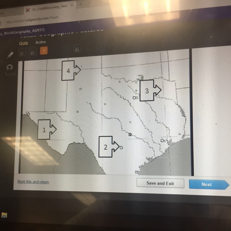 Which arrow is closest to the palo duro canyon? A.1 B.2 C.3 D.4-example-1