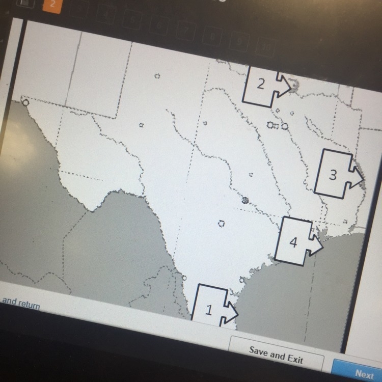 Which arrow is closest to a padre island A.1 B.2 C.3 D.4-example-1