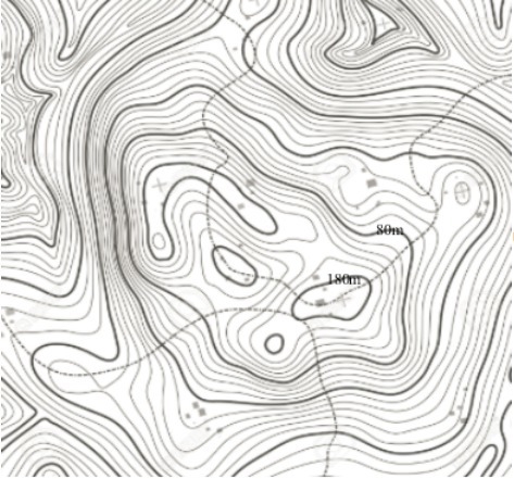 Using the map, calculate the contour interval for this topographic map 1. 180m 2. 20m-example-1