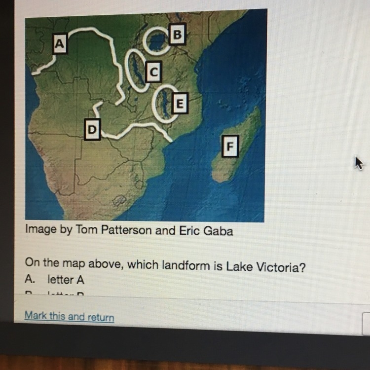 On the map above which landform is lake victoria-example-1