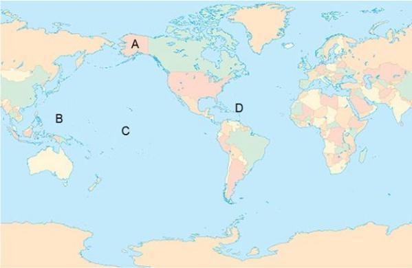 Which letter on the map represents the location of the Guam?-example-1