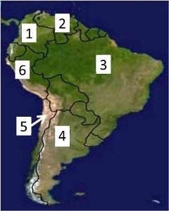 What is the name of the country located at number 2 on the map above? A.Brazil B.Venezuela-example-1