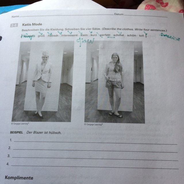 Please help me with this!!!! Describe the clothes. Write four sentences.-example-1