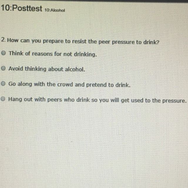 How can you prepare to resist the peer pressure to drink-example-1