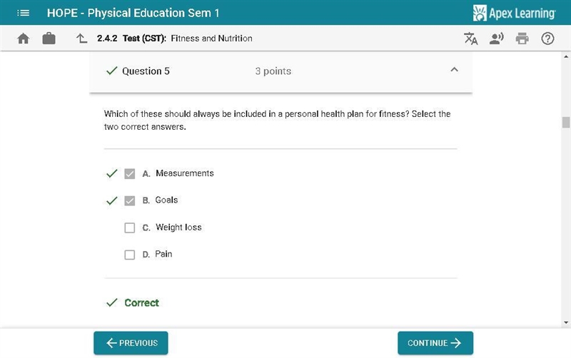 Which of these should always be included in a personal health plan for fitness? Select-example-1