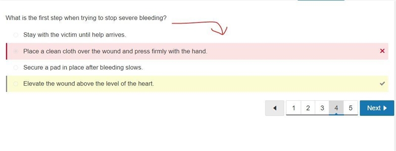 Which of the fallowing is most important in stopping severe bleeding from a wound-example-1