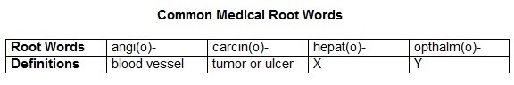 Gorjana is making a study chart to learn some common medical root words. She has recorded-example-1